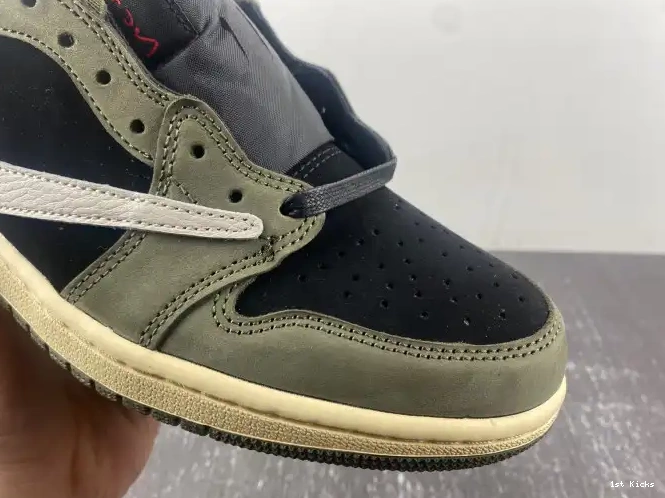 1st Kicks Shoes 'BLACK LOW JORDAN SCOTT OG 1 X SP AIR DM7866-002 TRAVIS OLIVE' 0622